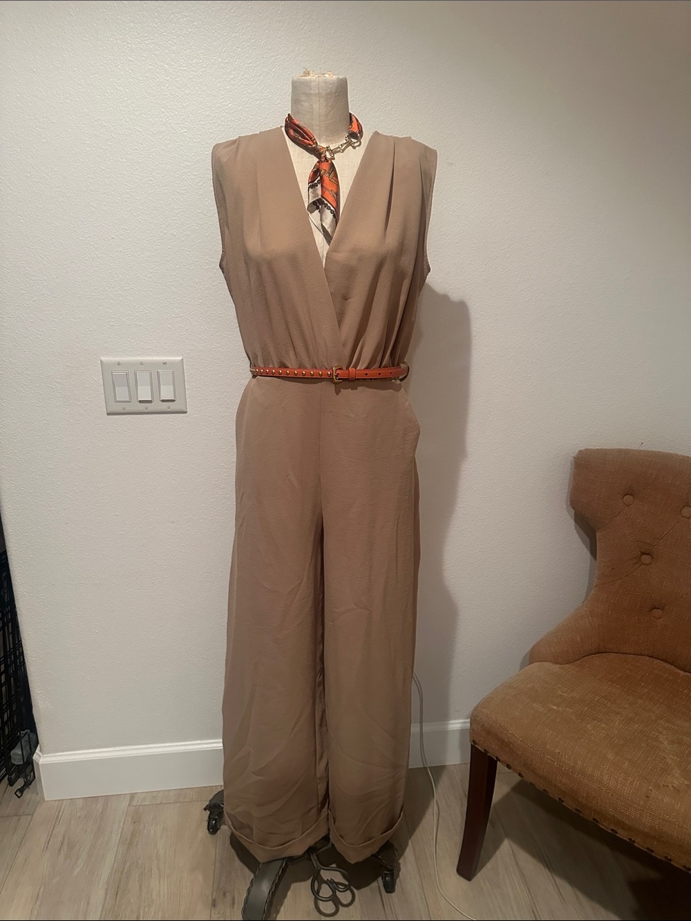 NWT Zara Taupe Sleeveless Wide-Leg Jumpsuit